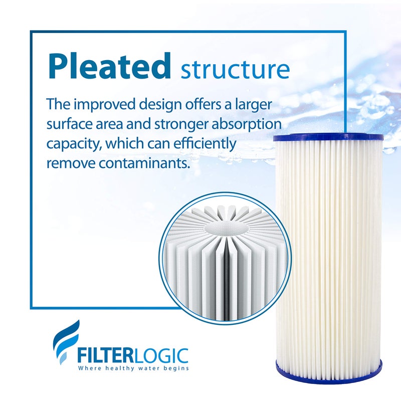 Filterlogic FXHSC 10" x 4.5" Whole House Pleated Sediment Filter, Replacement for GEÂ® FXHSC, CulliganÂ® R50-BBSA, Pentek R50-BB, DuPont WFHDC3001, American Plumber W50PEHD, GXWH40L, Pack of 2 - Image 4